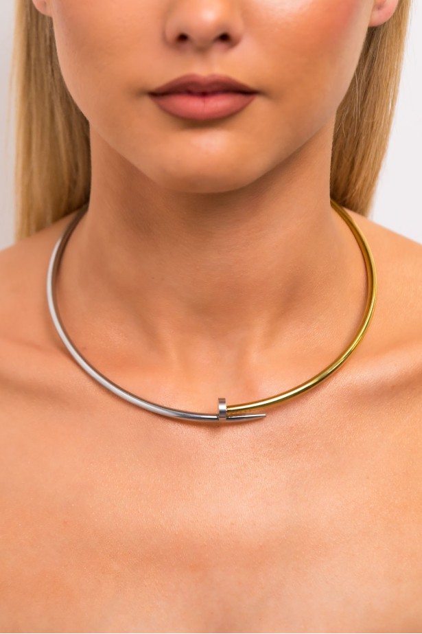 Metal choker necklace ασημί-χρυσό