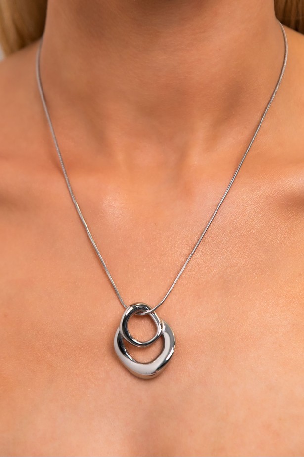 Κολιέ double circle ασημί