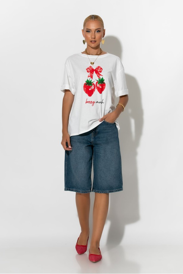 T-Shirt με στάμπα strawberry λευκό T-Shirt με στάμπα strawberry λευκό