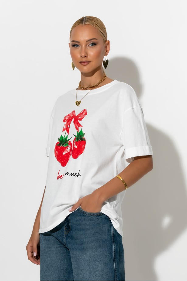 T-Shirt με στάμπα strawberry λευκό T-Shirt με στάμπα strawberry λευκό