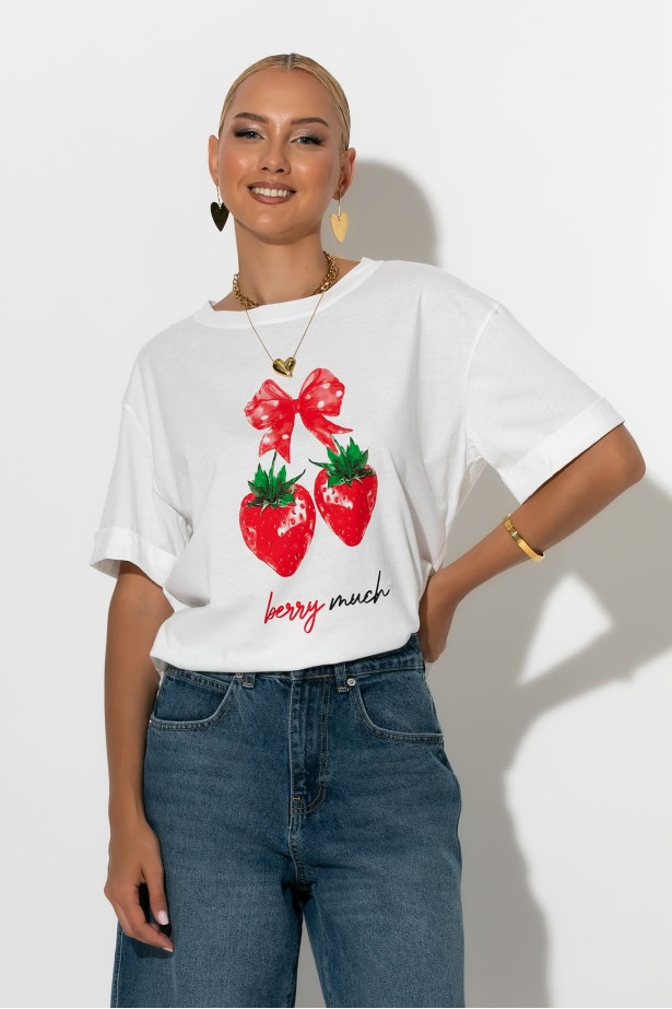 T-Shirt με στάμπα strawberry λευκό T-Shirt με στάμπα strawberry λευκό