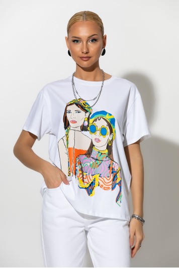 T-Shirt με στάμπα 60's girls λευκό
