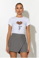 T-shirt με στάμπα λεοπάρ καρδιά λευκό T-shirt με στάμπα λεοπάρ καρδιά λευκό