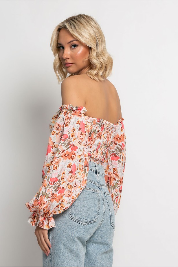 Μπλούζα floral με έξω τους ώμους πορτοκαλί Μπλούζα floral με έξω τους ώμους πορτοκαλί