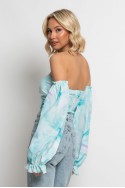 Μπλούζα tie dye με έξω τους ώμους σιελ Μπλούζα tie dye με έξω τους ώμους σιελ