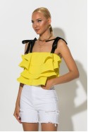 Crop top με βολάν και τιράντα κορδέλα κίτρινο