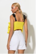 Crop top με βολάν και τιράντα κορδέλα κίτρινο