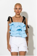 Crop top με βολάν και τιράντα κορδέλα σιέλ