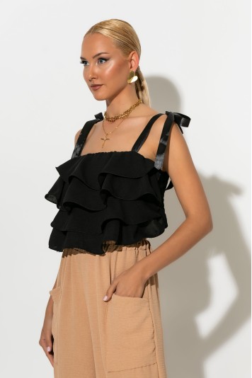Crop top με βολάν και τιράντα κορδέλα λευκό