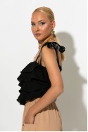 Crop top με βολάν και τιράντα κορδέλα μαύρο