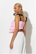 Crop top με βολάν και τιράντα κορδέλα ροζ