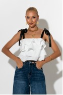 Crop top με βολάν και τιράντα κορδέλα λευκό