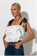 Crop top με βολάν και τιράντα κορδέλα λευκό