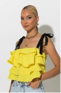 Crop top με βολάν και τιράντα κορδέλα κίτρινο