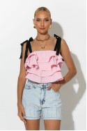 Crop top με βολάν και τιράντα κορδέλα ροζ