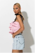 Crop top με βολάν και τιράντα κορδέλα ροζ