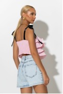 Crop top με βολάν και τιράντα κορδέλα ροζ