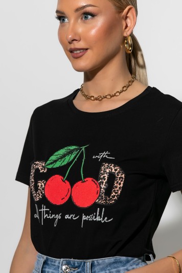T-shirt με στάμπα leopard good cherry's λευκό
