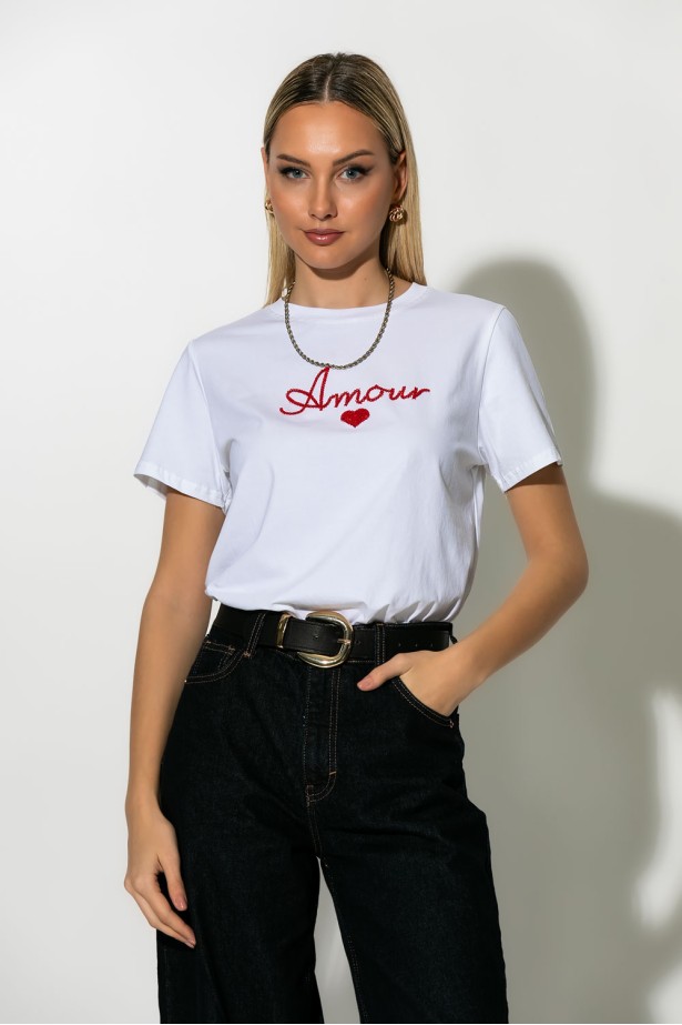 T-shirt με patch amour λευκό-κόκκινο T-shirt με patch amour λευκό-κόκκινο