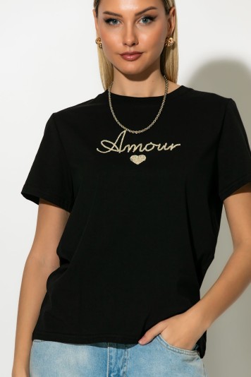 T-shirt με patch amour μαύρο-κόκκινο