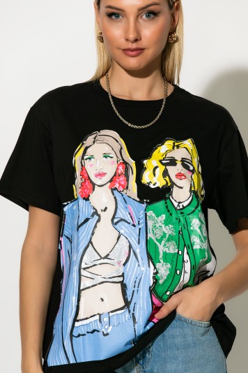 T-shirt με print two girls λευκό