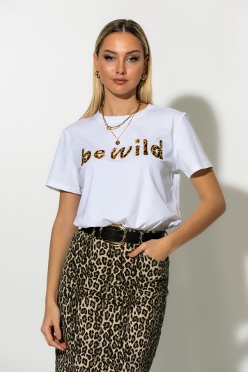 T-shirt με patch leopard be wild μαύρο