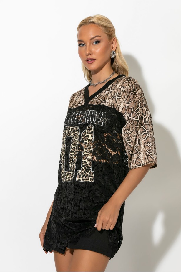 Μπλούζα δαντέλα με στάμπα california snake print μπεζ Μπλούζα δαντέλα με στάμπα california snake print μπεζ