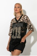 Μπλούζα δαντέλα με στάμπα california leopard print μπεζ Μπλούζα δαντέλα με στάμπα california leopard print μπεζ