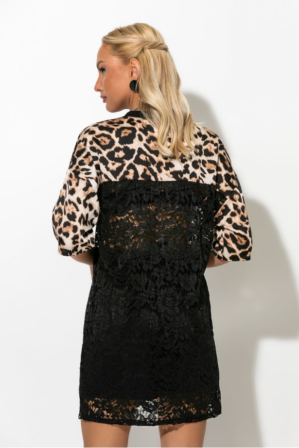 Μπλούζα δαντέλα με στάμπα california leopard print μπεζ Μπλούζα δαντέλα με στάμπα california leopard print μπεζ