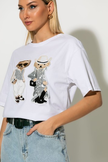 T-shirt με patch two bears λευκό