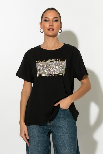 T-shirt με στάμπα λεοπάρ amour μαύρο