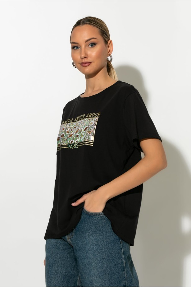 T-shirt με στάμπα λεοπάρ amour μαύρο T-shirt με στάμπα λεοπάρ amour μαύρο