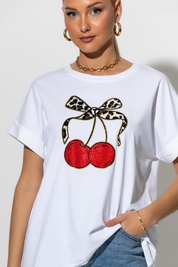 T-shirt με cherry's λευκό