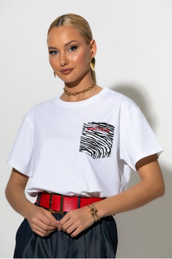 Μπλούζα με τσέπη zebra λευκό