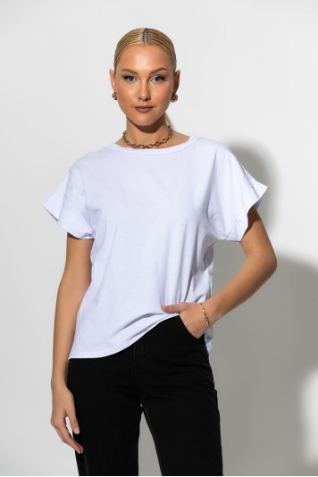 T-shirt basic με φαρδύ μανίκι ροζ