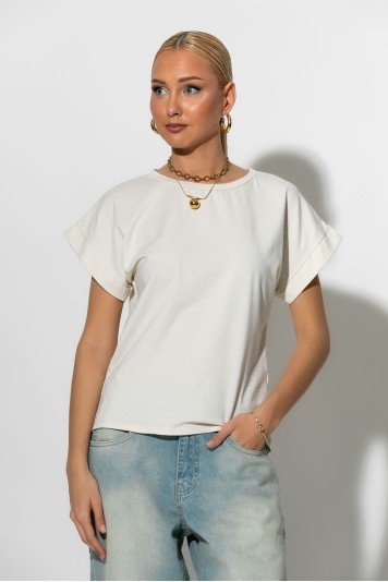 T-shirt basic με φαρδύ μανίκι ροζ