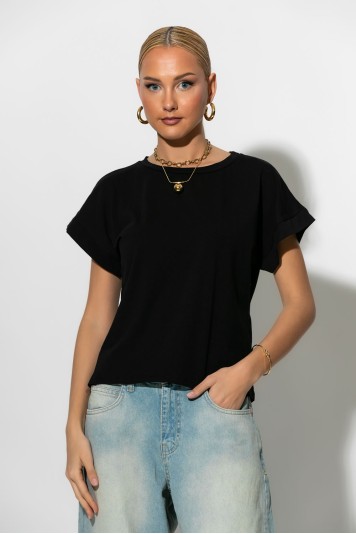 T-shirt basic με φαρδύ μανίκι ροζ