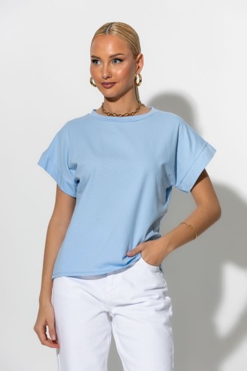 T-shirt basic με φαρδύ μανίκι ροζ