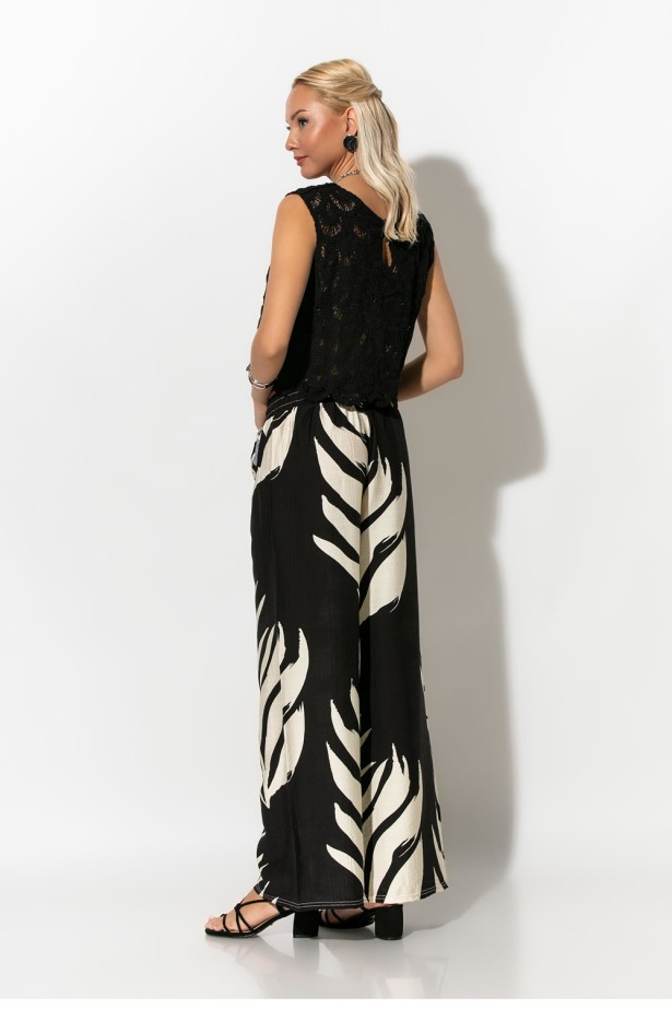 Παντελόνα με tropical print και κορδονι στην μέση μαύρο Παντελόνα με tropical print και κορδονι στην μέση μαύρο