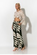 Παντελόνα με tropical print και κορδονι στην μέση χακί Παντελόνα με tropical print και κορδονι στην μέση χακί