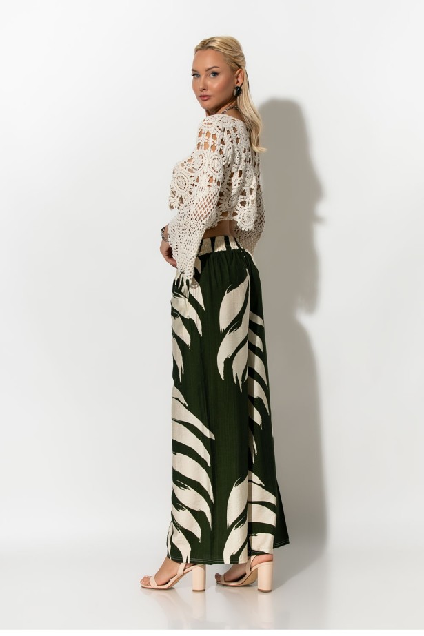 Παντελόνα με tropical print και κορδονι στην μέση χακί Παντελόνα με tropical print και κορδονι στην μέση χακί