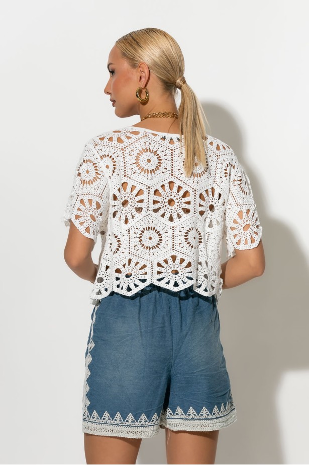Τζιν σορτς με crochet λεπτομέρειες μπλε Τζιν σορτς με crochet λεπτομέρειες μπλε