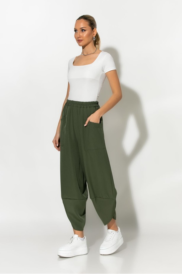 Baggy παντελόνι με λάστιχο στην μέση χακί Baggy παντελόνι με λάστιχο στην μέση χακί