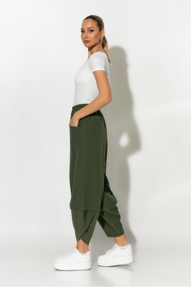 Baggy παντελόνι με λάστιχο στην μέση χακί Baggy παντελόνι με λάστιχο στην μέση χακί