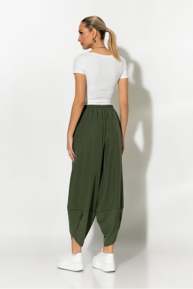 Baggy παντελόνι με λάστιχο στην μέση χακί Baggy παντελόνι με λάστιχο στην μέση χακί