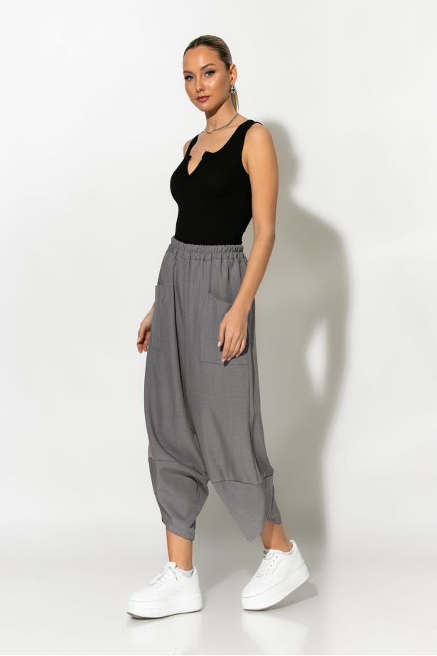 Baggy παντελόνι με λάστιχο στην μέση γκρι Baggy παντελόνι με λάστιχο στην μέση γκρι