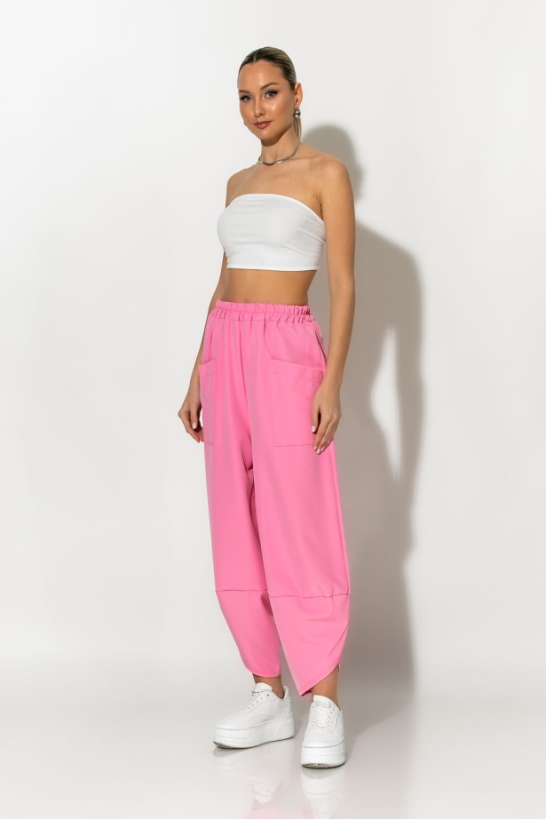 Baggy παντελόνι με λάστιχο στην μέση ροζ Baggy παντελόνι με λάστιχο στην μέση ροζ