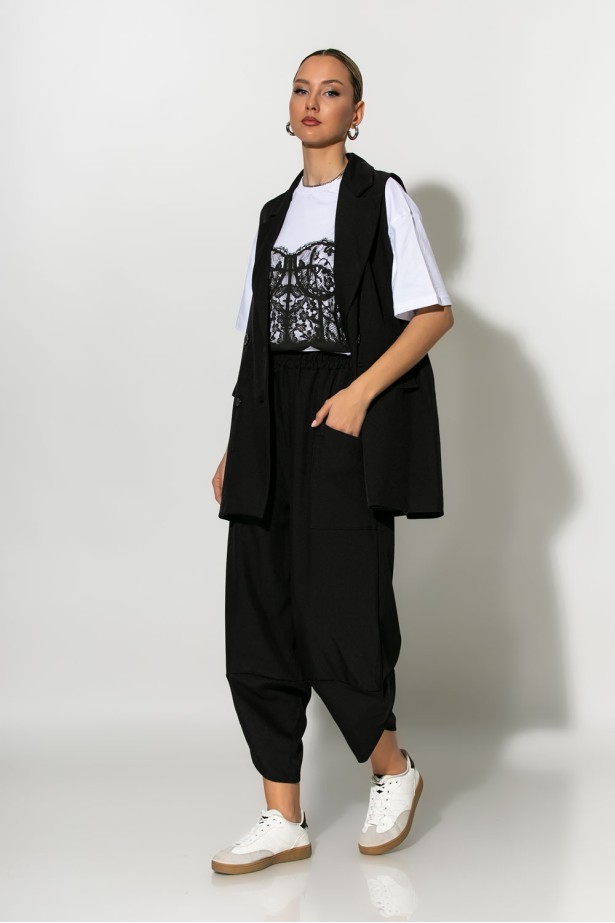 Baggy παντελόνι με λάστιχο στην μέση μαύρο Baggy παντελόνι με λάστιχο στην μέση μαύρο