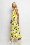 Ολόσωμη φόρμα με βολάν στα μανίκια lemon print λευκό Ολόσωμη φόρμα με βολάν στα μανίκια lemon print λευκό