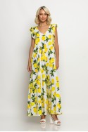Ολόσωμη φόρμα με βολάν στα μανίκια lemon print λευκό Ολόσωμη φόρμα με βολάν στα μανίκια lemon print λευκό